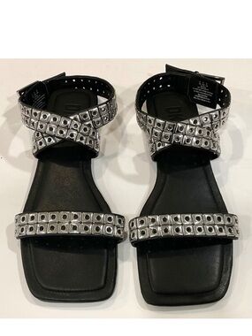 DKNY Arina Metallic Crisscross Ankle-Strap Sandals Black Tone Size 11 LIKE NEW